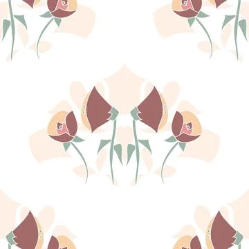 Elegant Repeat Floral Pattern In Maroon And Peach On White Stock Illustration