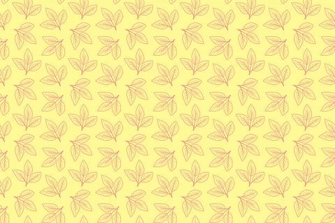 Elegant, repeating pattern of delicate, coralcolored leaves on a pale yello.. Illustrazione stock