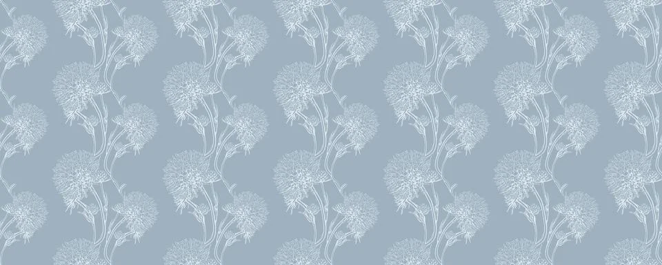 Elegant, repeating pattern of delicate, lightblue floral sprigs on a soft g.. Stock Illustration