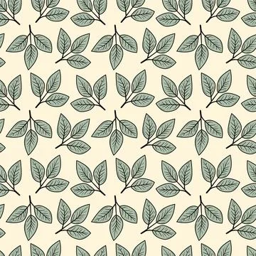 Elegant, repeating pattern of stylized leaves on a cream background.  Perfect Stock Illustration
