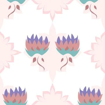 Elegant Repeating Vector Floral Pattern In Lilac, Pink And Green On White Stock Illustration