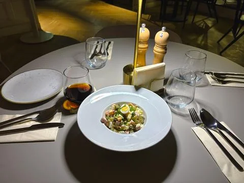 Elegant restaurant table set Stock Photos