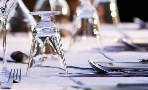 Elegant restaurant table setting Stock Photos