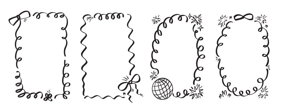 Elegant ribbon frames with wavy borders perfect for bachelorette party イラスト素材
