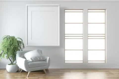 Elegant room interior mock up with grey stylish comfortable armchair and fram Stock Illustration