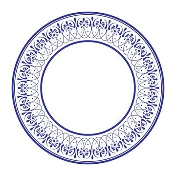 An elegant round frame with classic blue and white floral pattern. Refined borde Stock Illustration