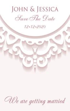 Elegant save the date paper style card with lace decoration, vintage wedding  Stock Illustration