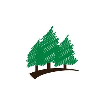Elegant scribble green pine trees template vector Stock Illustration