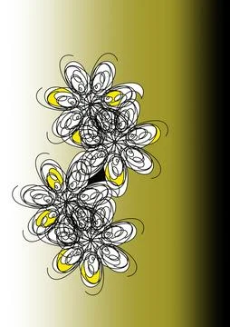 Elegant Script Line Art Flowers on Olive Gradient Background Illustrazione stock