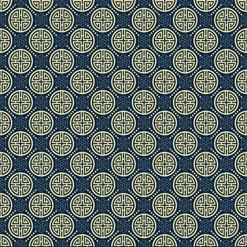 Elegant seamless Asian pattern in deep navy and gold Stock Illustration