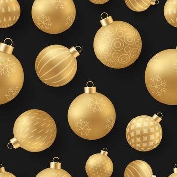 Elegant Seamless Christmas Pattern with Realistic Golden Baubles and Festiv.. Stock Illustration