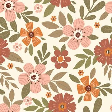 Elegant seamless floral pattern with fall flowers. Repeatable botanical Stock Illustration