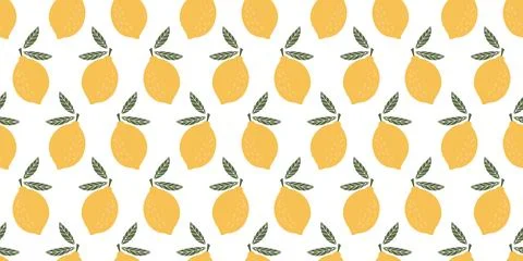 Elegant Seamless Lemon Pattern with Vibrant Yellow Fruits and Green Leaves .. Stock Illustration