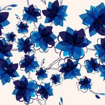 Elegant seamless pattern with abstract blue flowers for your design Illustrazione stock