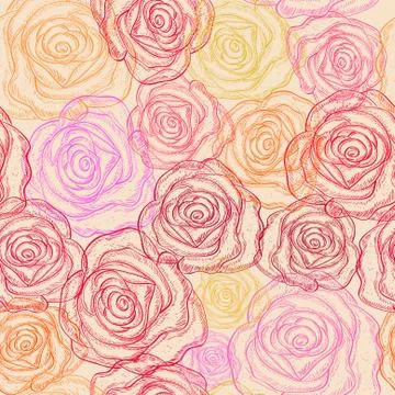 Elegant seamless pattern with abstract roses for your design Stock Illustration