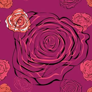 Elegant seamless pattern with beautiful pink roses for your design Illustrazione stock