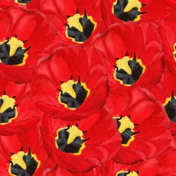 Elegant seamless pattern with beautiful red tulips, oil painting, design element Stock Illustration