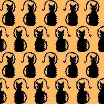 Elegant seamless pattern with black cats for your design Stock Illustration