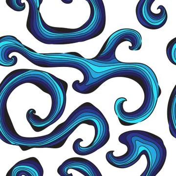 Elegant seamless pattern with blue decorative waves, design element Stock Illustration