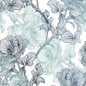 Elegant seamless pattern with decorative blue roses, design element Stock Illustration