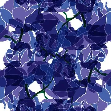 Elegant seamless pattern with decorative blue roses, design element Stock Illustration