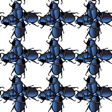 Elegant seamless pattern with decorative blue scarabs, design element Stock Illustration