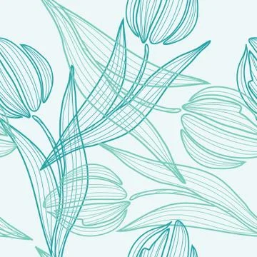 Elegant seamless pattern with decorative blue tulips, design element Stock Illustration