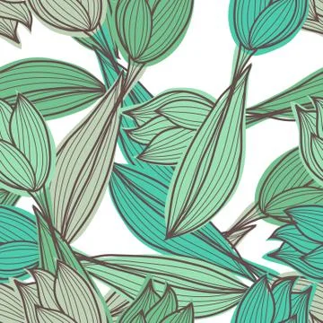 Elegant seamless pattern with decorative blue tulips, design element Stock Illustration