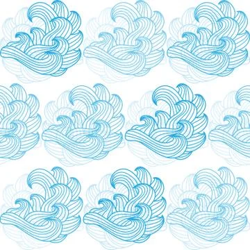 Elegant seamless pattern with decorative blue waves, design element Illustrazione stock