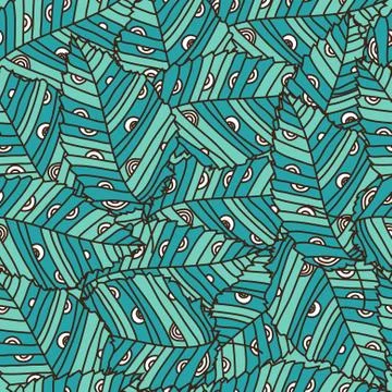 Elegant seamless pattern with decorative blue leaves, design element Stock Illustration