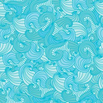 Elegant seamless pattern with decorative blue waves, design element Stock Illustration