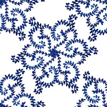 Elegant seamless pattern with decorative blue flowers, design element Illustrazione stock