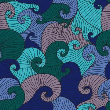 Elegant seamless pattern with decorative blue waves, design element Illustrazione stock