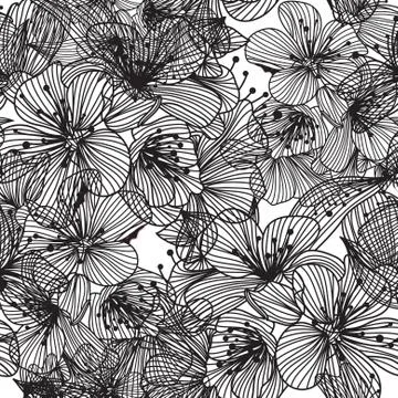 Elegant seamless pattern with decorative cherry blossom, design element Stock Illustration