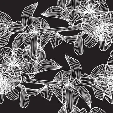 Elegant seamless pattern with decorative cherry blossom for your design Stock Illustration