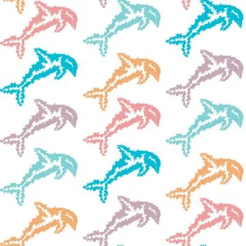 Elegant seamless pattern with decorative dolphins, design element Stock Illustration