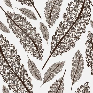 Elegant seamless pattern with decorative feathers for your design Stock Illustration