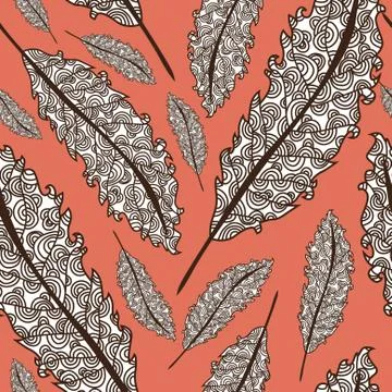 Elegant seamless pattern with decorative feathers for your design Stock Illustration