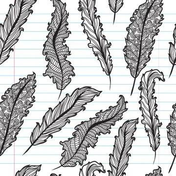 Elegant seamless pattern with decorative feathers, design element Stock Illustration