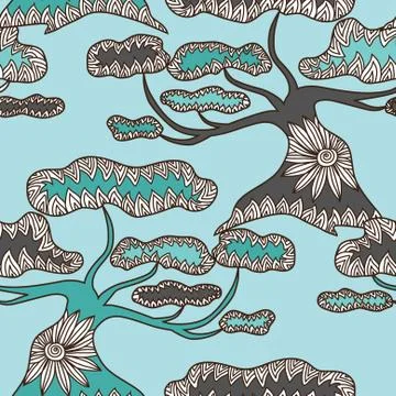 Elegant seamless pattern with decorative floral trees, design element Illustrazione stock