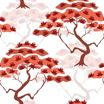 Elegant seamless pattern with decorative floral trees, design element Stock Illustration