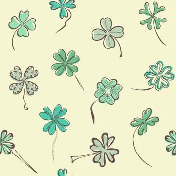 Elegant seamless pattern with decorative four leaf lucky clovers Stock Illustration