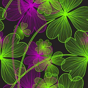 Elegant seamless pattern with decorative four leaf lucky clovers, design element Stock Illustration