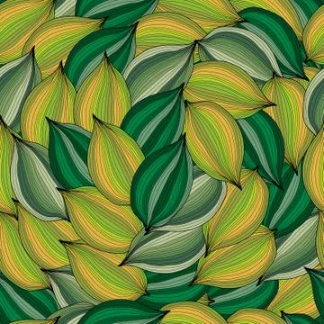 Elegant seamless pattern with decorative green and yellow leaves, design element Stock Illustration