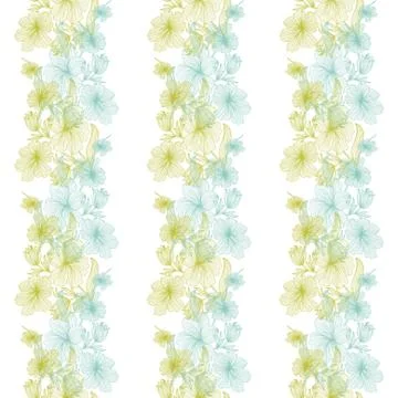 Elegant seamless pattern with decorative green and blue flowers, design element Stock Illustration