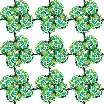 Elegant seamless pattern with decorative green trees, design element Stock Illustration