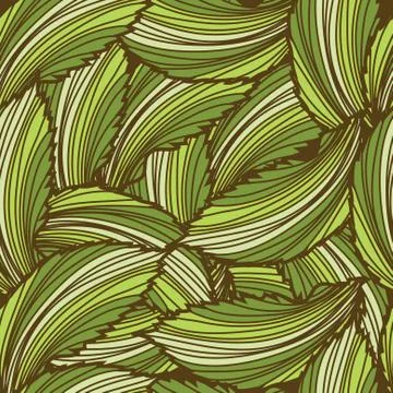 Elegant seamless pattern with decorative green leaves, design element Illustrazione stock