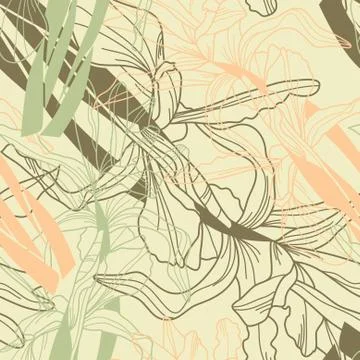 Elegant seamless pattern with decorative iris flowers, design element Stock Illustration