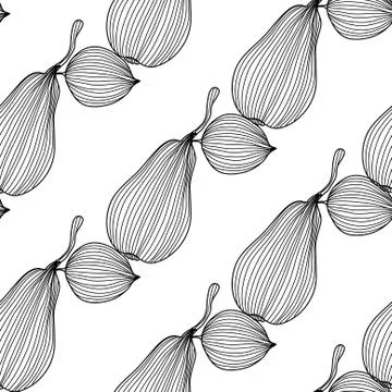 Elegant seamless pattern with decorative pears, healthy food background Stock Illustration