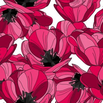 Elegant seamless pattern with decorative pink tulips, design element Stock Illustration